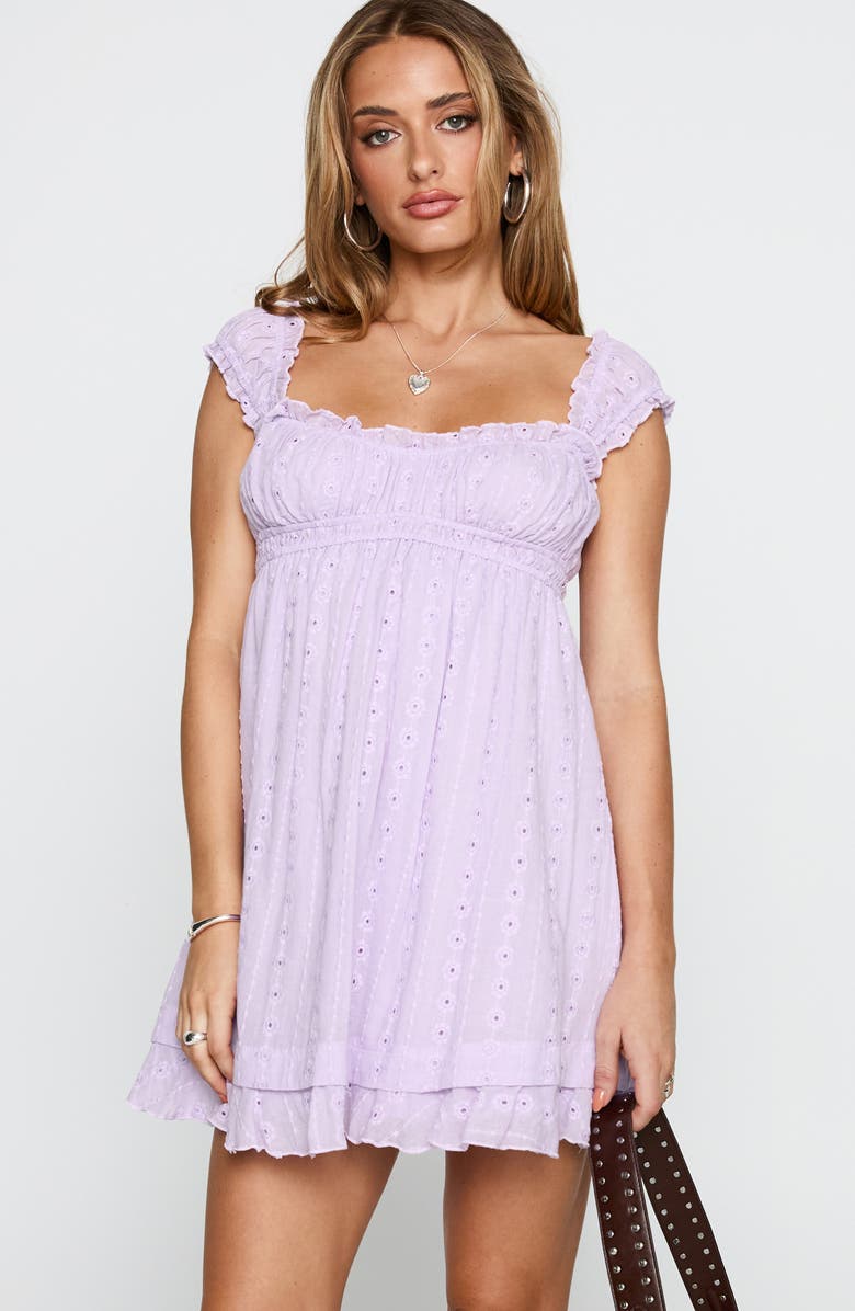 Princess Polly Carlita Eyelet Cotton Babydoll Minidress, Alternate, color, Lilac