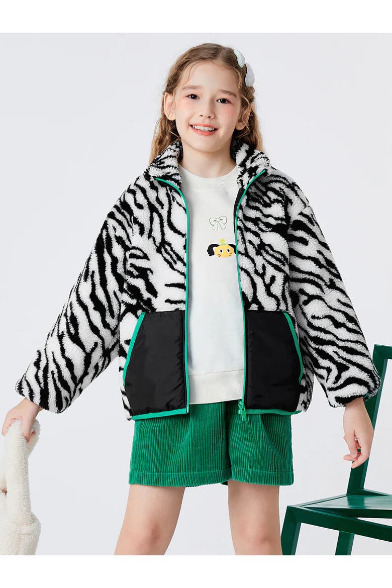 Zebra Pop Fleece Jacket, Main, color, Black