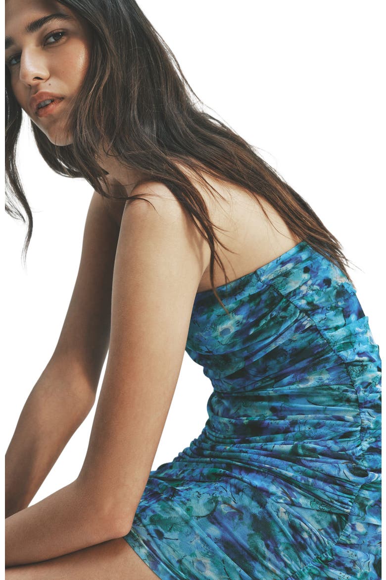 Draped Bandeau Dress, Alternate, color, Turquoise/floral