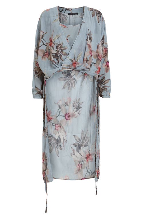 Allsaints Avala High Low Floral Wrap Top In Gray