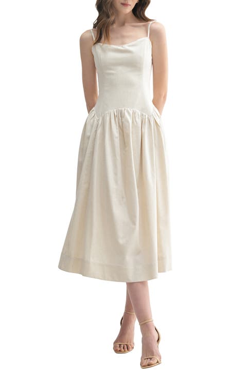 Drop Waist Cotton & Linen Midi Dress