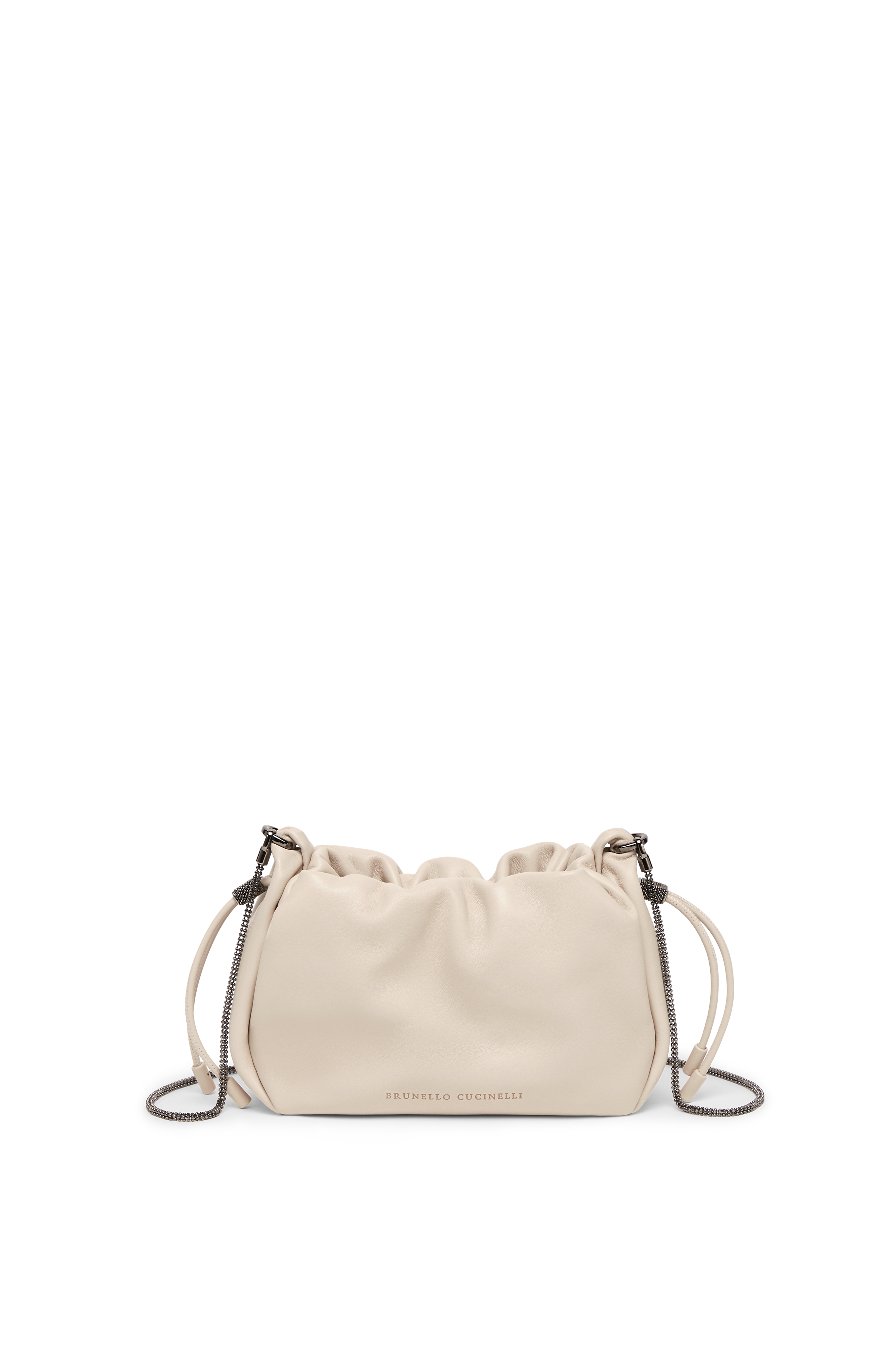 Brunello Cucinelli Soft leather mini Mellow Bucket bag, Main, color, Ivory