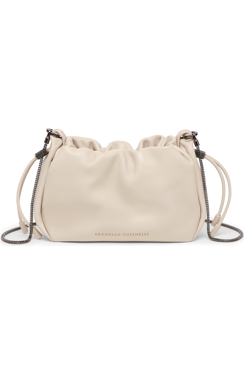 Brunello Cucinelli Soft leather mini Mellow Bucket bag, Main, color, Ivory
