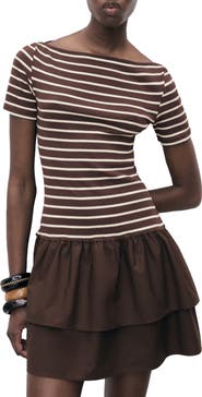 MANGO Globi Stripe Layered Ruffle Dress