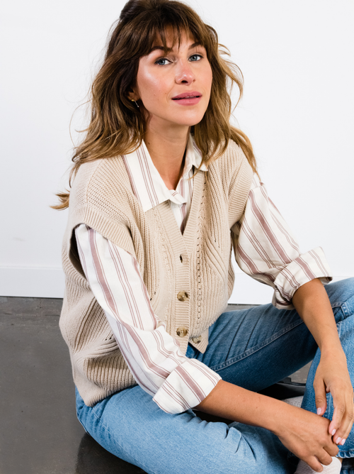 Able Harris Oversized Button Down Shirt In Nutmeg Stripe