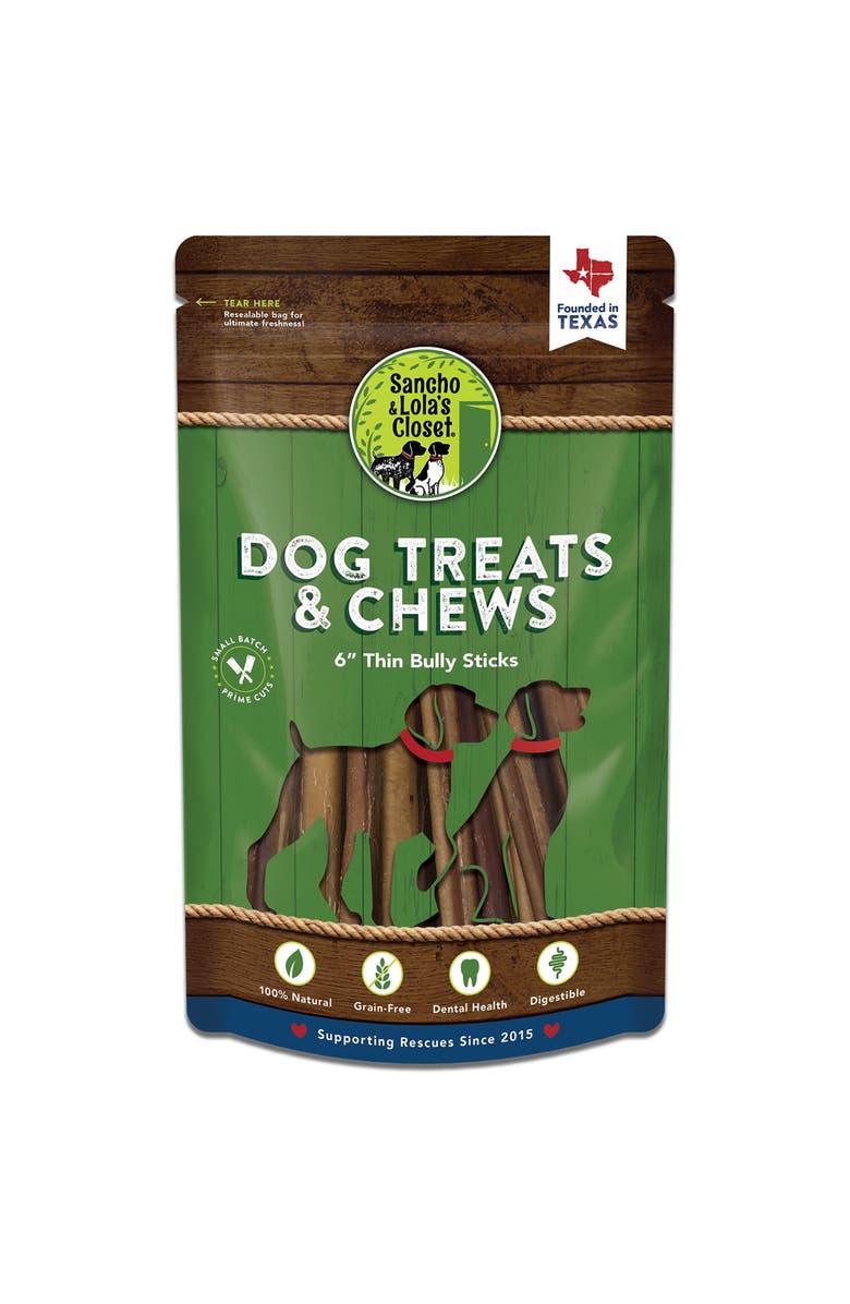 Sancho & Lola's Closet 6 Inch Thin Bully Sticks 10 Count Dog Treat, Main, color, Multicolored