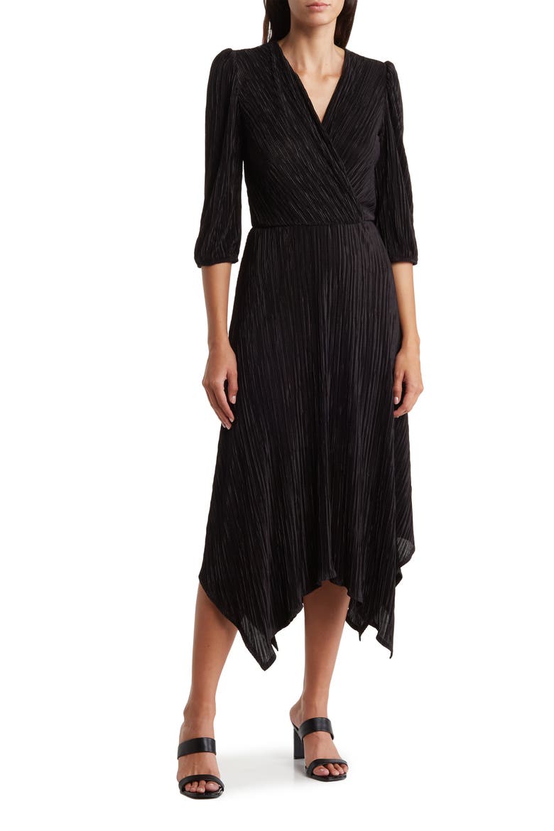 Plissé Handkerchief Dress, Main, color, BLACK