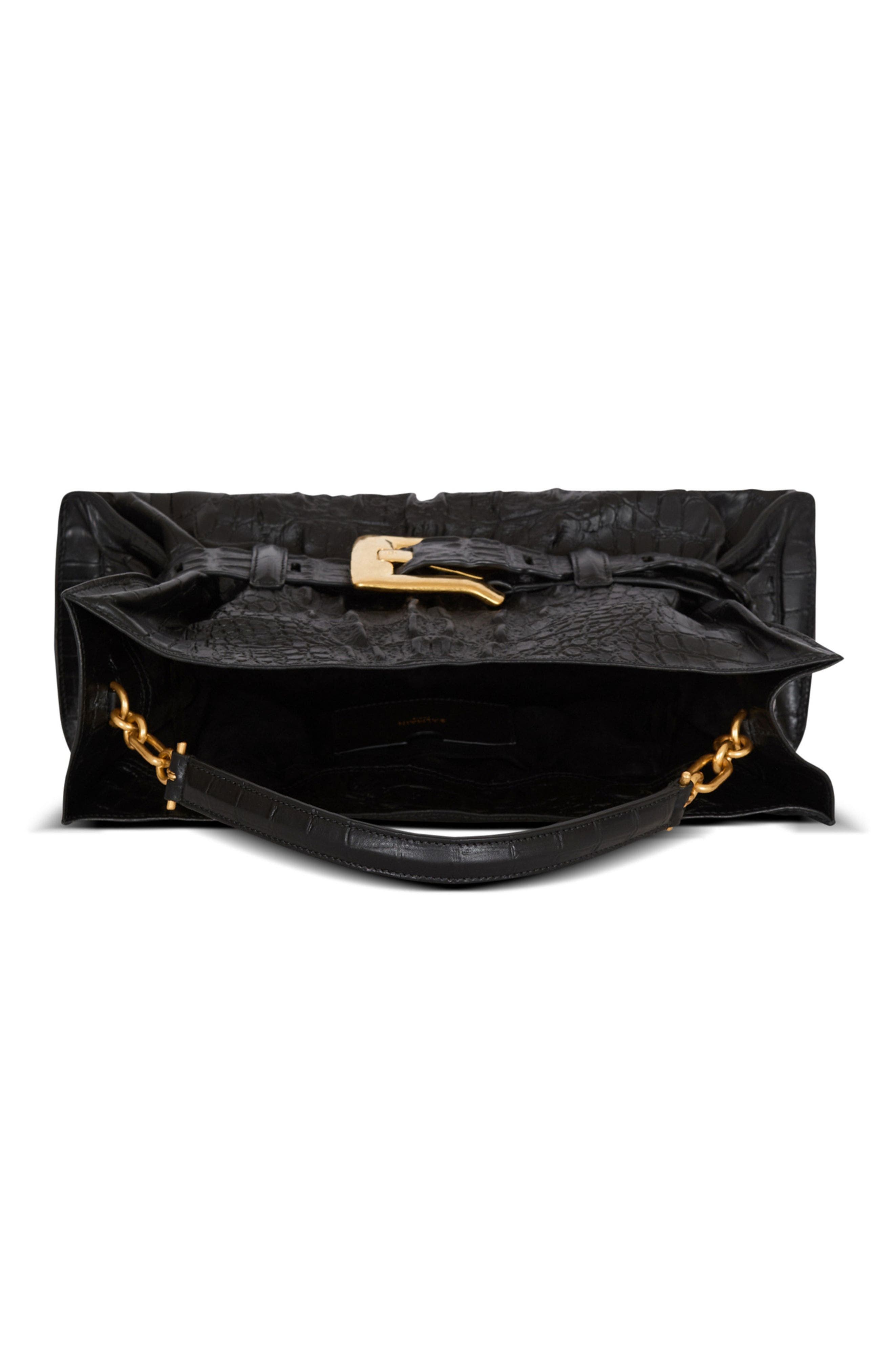 Balmain Medium Anthem bag in embossed crocodile-print calfskin, Alternate, color, 