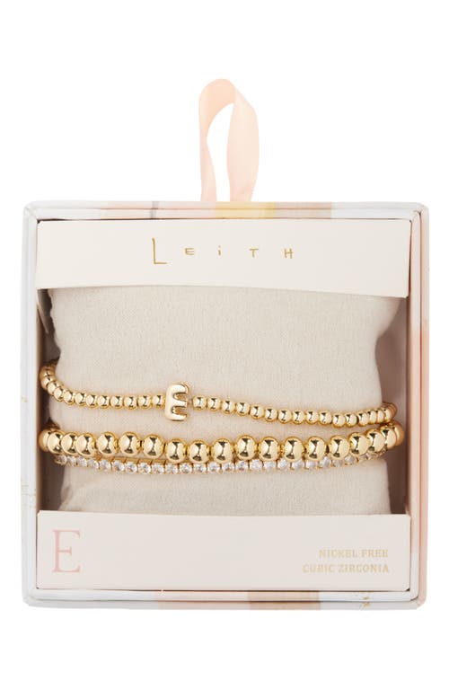 Leith 3-pack Initial Bead Bracelet In E- Clear- Gold