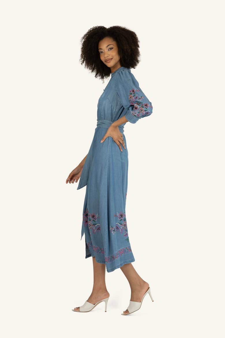 Lynn Dress with Flower Embroidery, Alternate, color, Light Blue Wash Denim