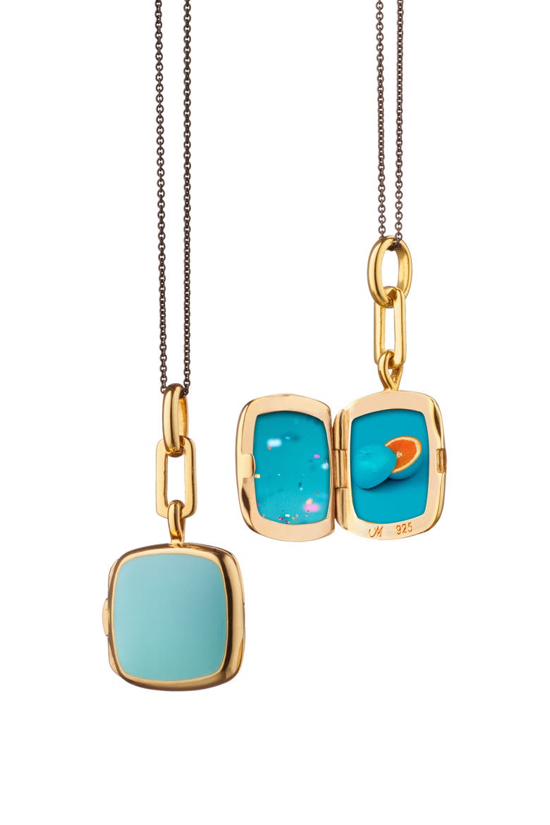 Enamel Cushion Locket Necklace, Alternate, color, GOLD/ TURQUOISE