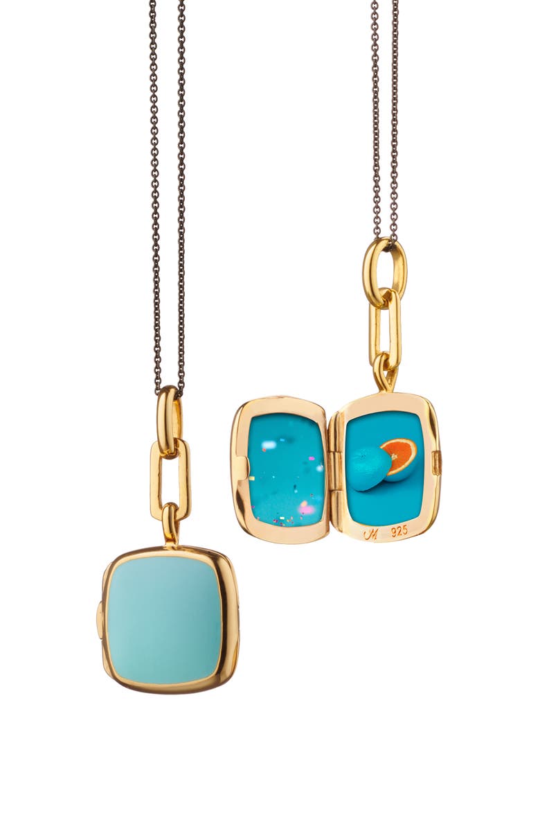 Monica Rich Kosann Enamel Cushion Locket Necklace, Alternate, color, Gold/ Turquoise