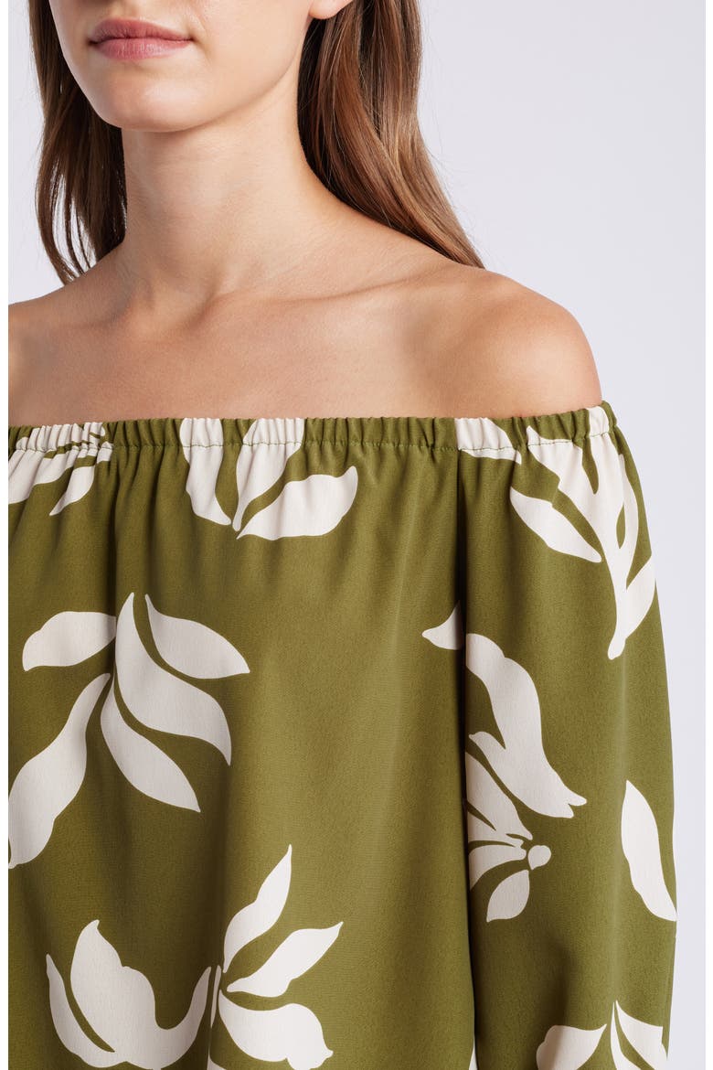 Floral Print Off the Shoulder Top, Alternate, color, OLIVE NATURAL