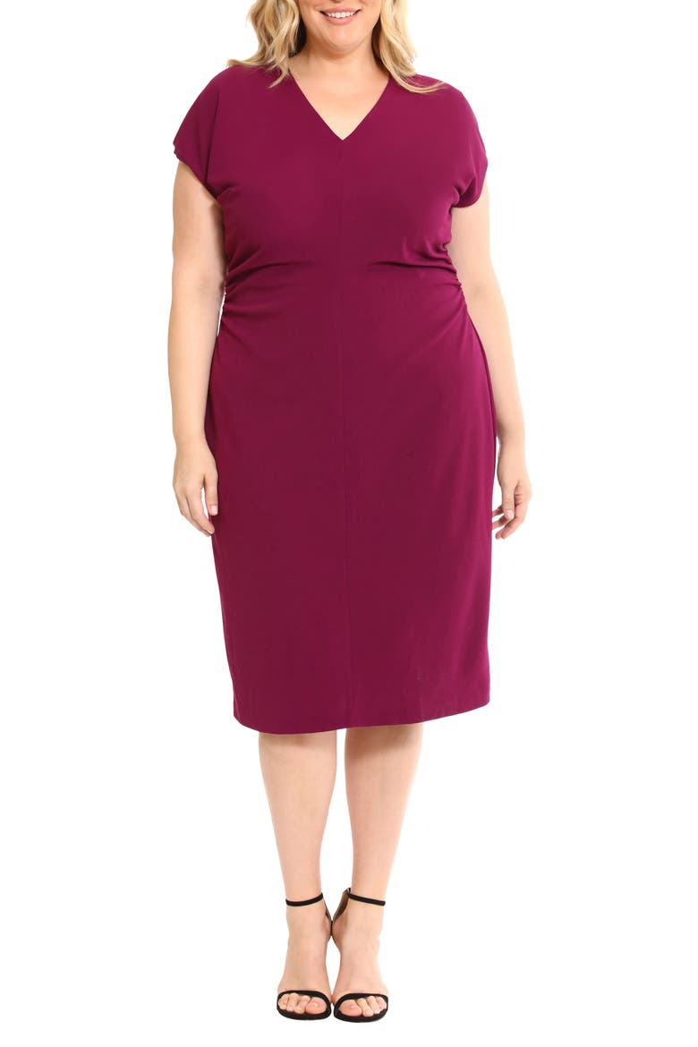V-Neck Midi Dress, Main, color, PLUM CASPIA