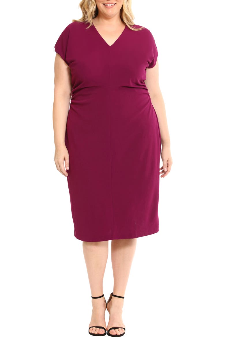 Donna Morgan V-Neck Midi Dress, Main, color, Plum Caspia