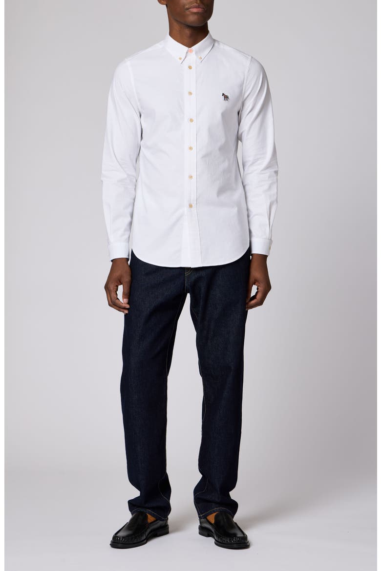 Zebra Badge Tailored Fit Organic Cotton Shirt, Alternate, color, 01 WHITE
