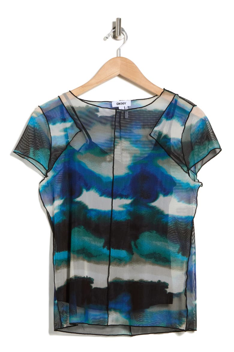 Print Mesh Shirt, Alternate, color, MARBLED OCEAN
