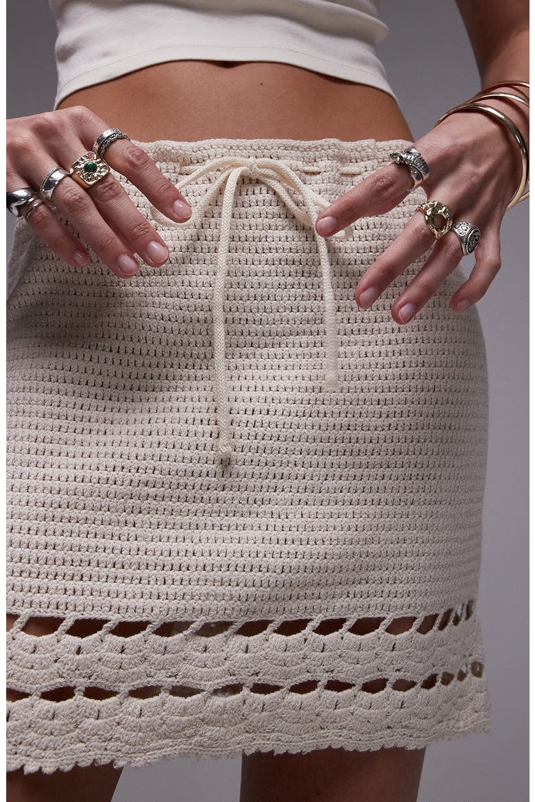 Crochet Woven Cotton Minskirt, Alternate, color, STONE