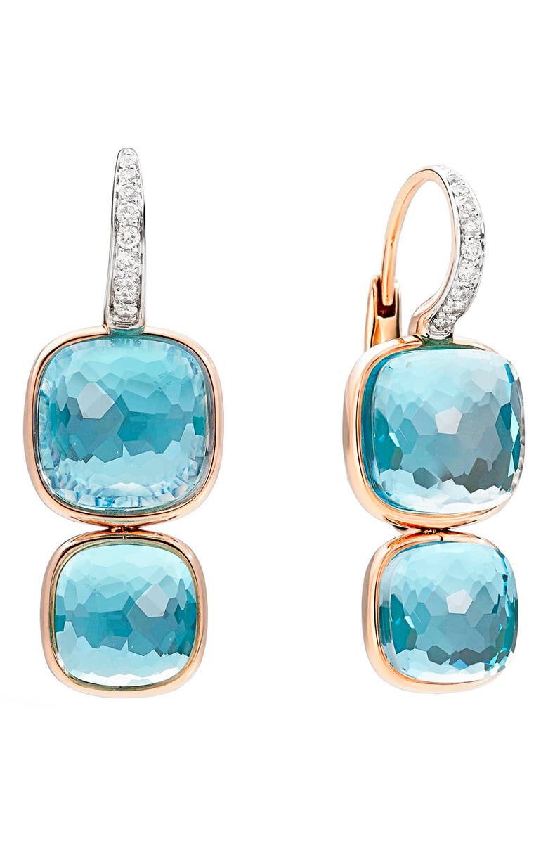 Pomellato Nudo Sky Blue Topaz & Diamond Drop Earrings, Main, color,