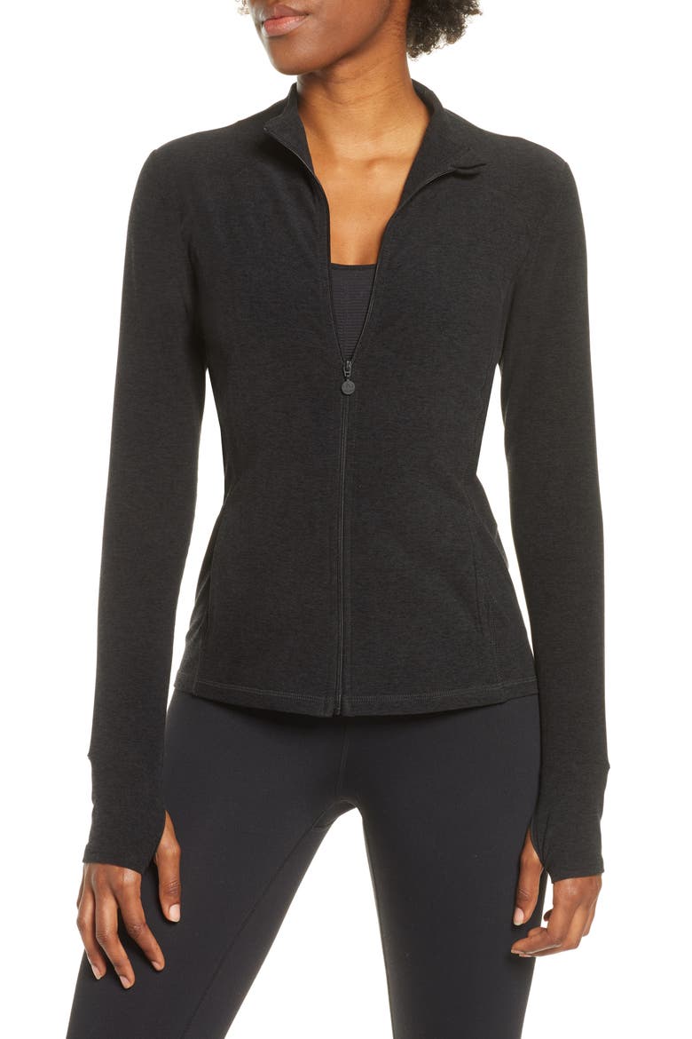 Mock Neck Front Zip Jacket, Main, color, DARKEST NIGHT