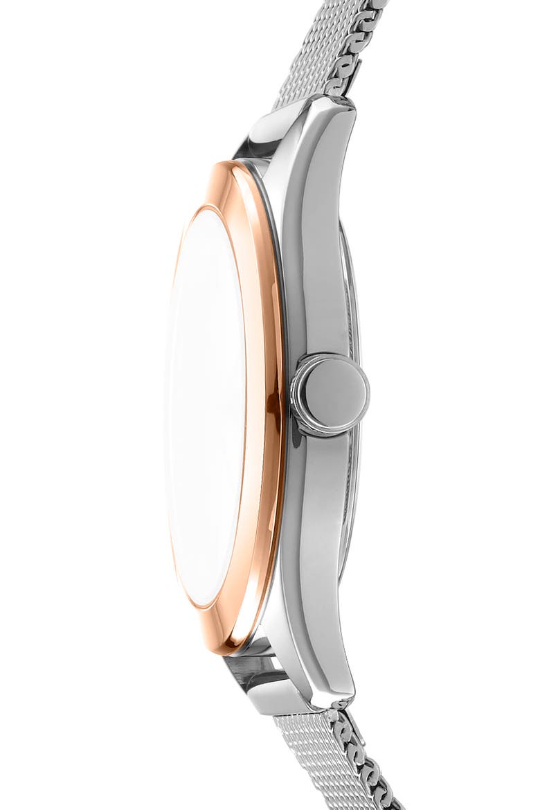 Three Hand Quartz Mesh Strap Watch, 34mm, Alternate, color, SILVER