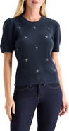 Lucky Brand Bow Embroidered Short Sleeve Sweater