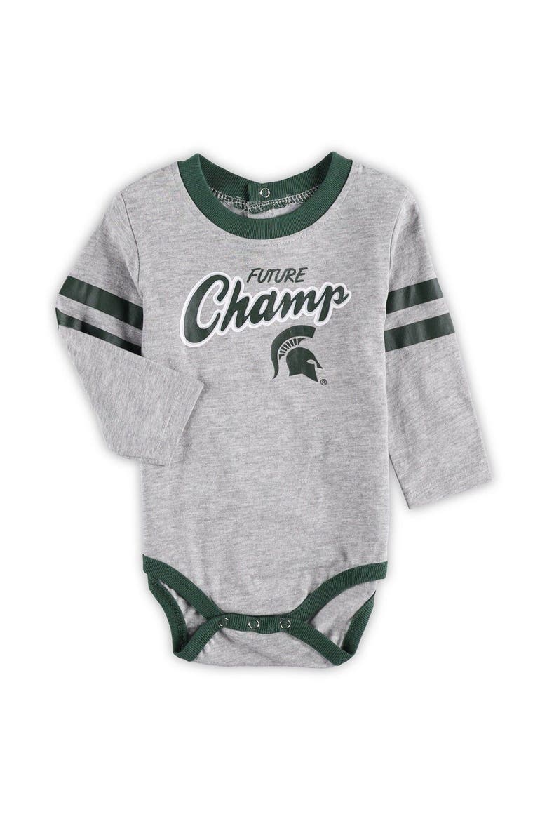 Newborn & Infant Green/Heathered Gray Michigan State Spartans Little Kicker Long Sleeve Bodysuit & Sweatpants Set, Alternate, color, Green