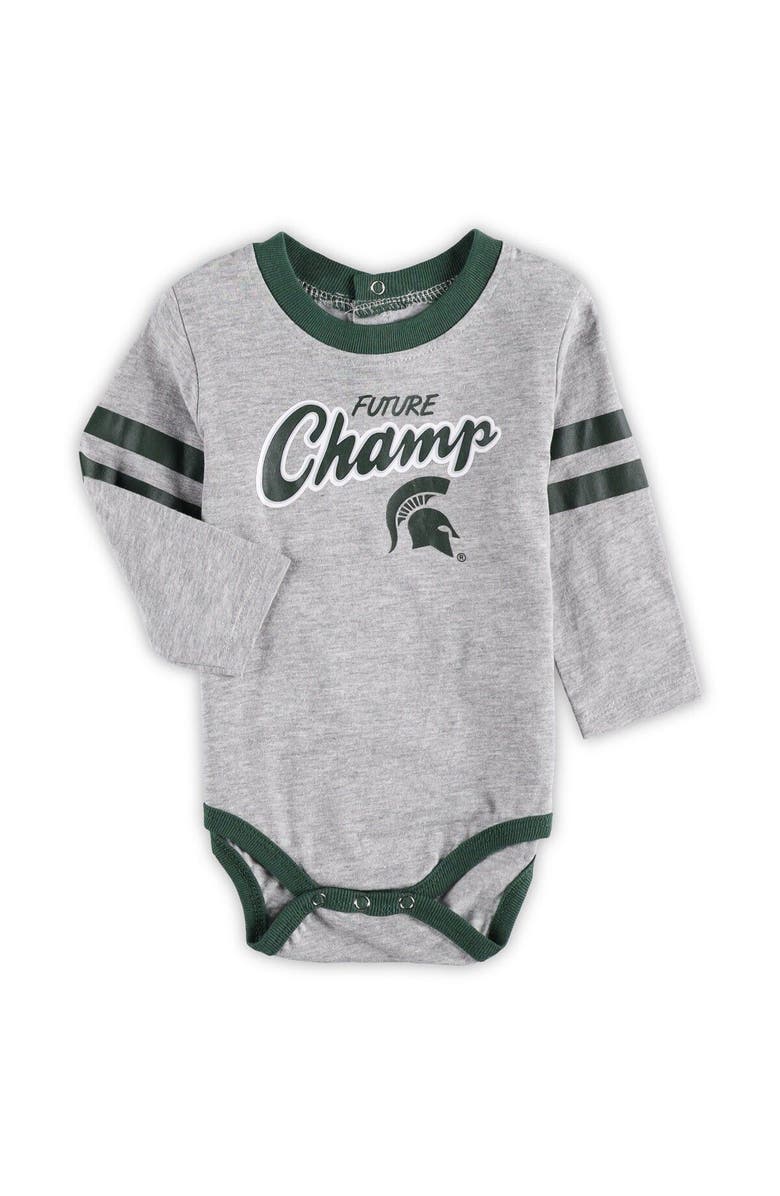 Outerstuff Newborn & Infant Green/Heathered Gray Michigan State Spartans Little Kicker Long Sleeve Bodysuit & Sweatpants Set, Alternate, color, 