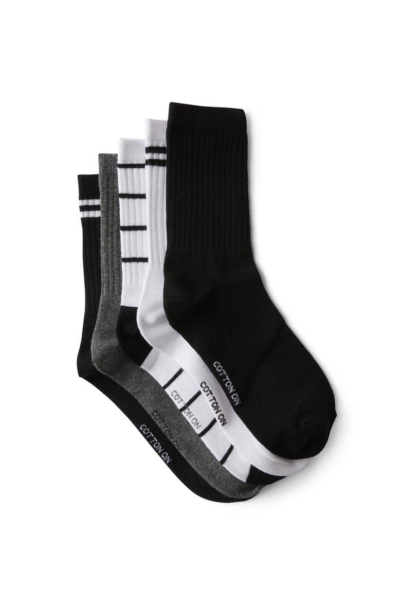 5Pk Crew Sock, Alternate, color, Black White Stripe Mix