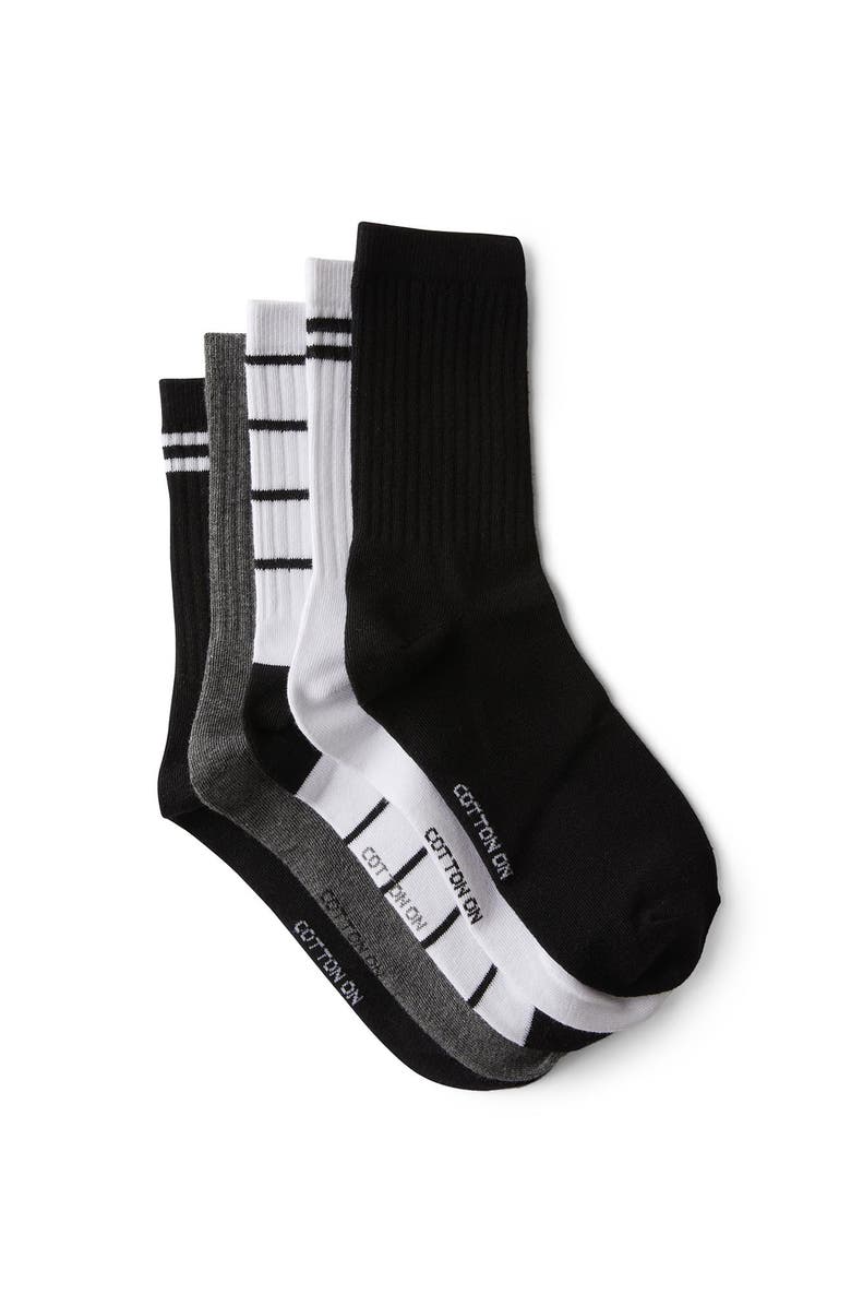 Cotton On 5Pk Crew Sock, Alternate, color, Black White Stripe Mix