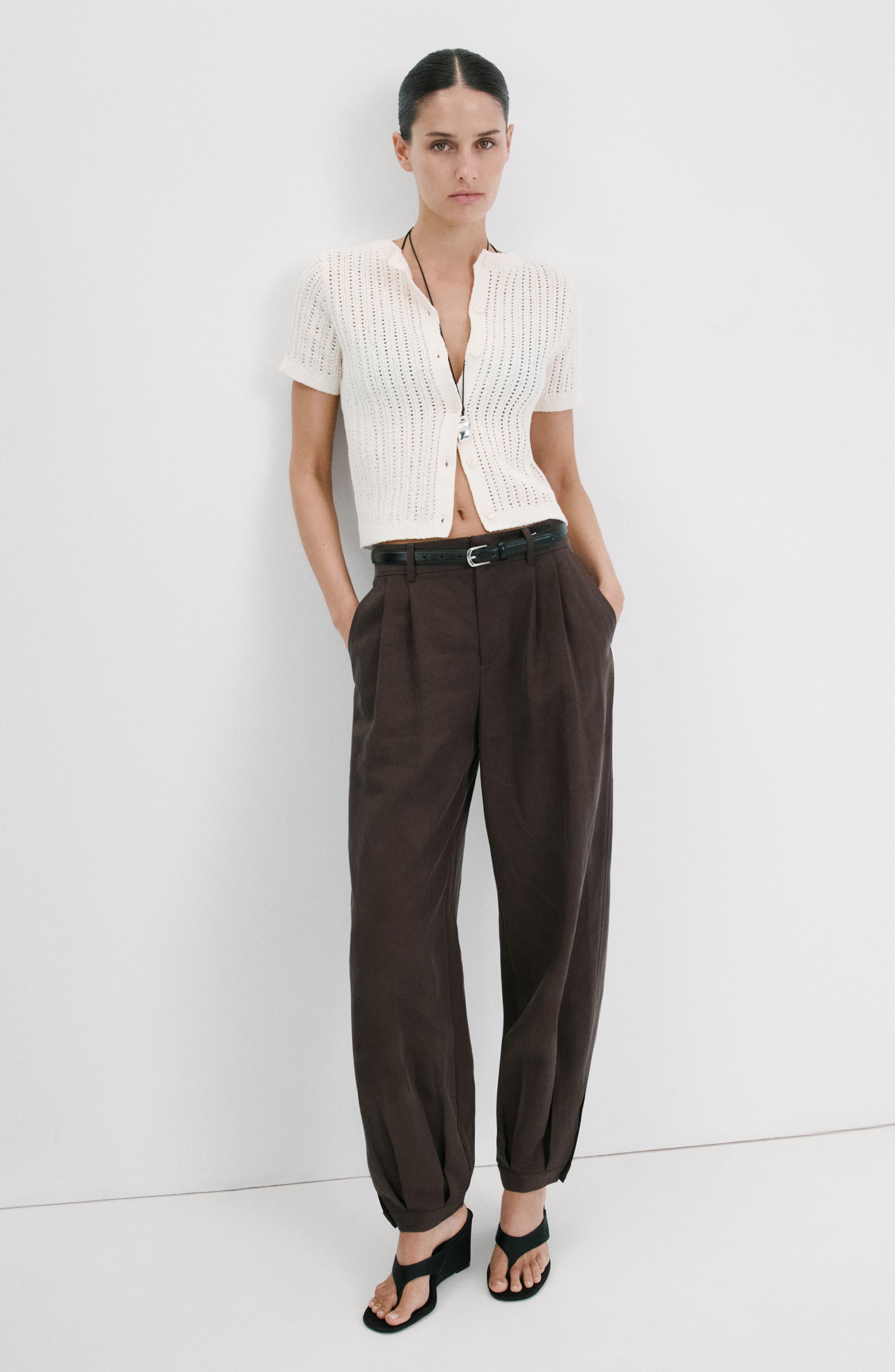 Open Stitch Short Sleeve Cardigan - image 2