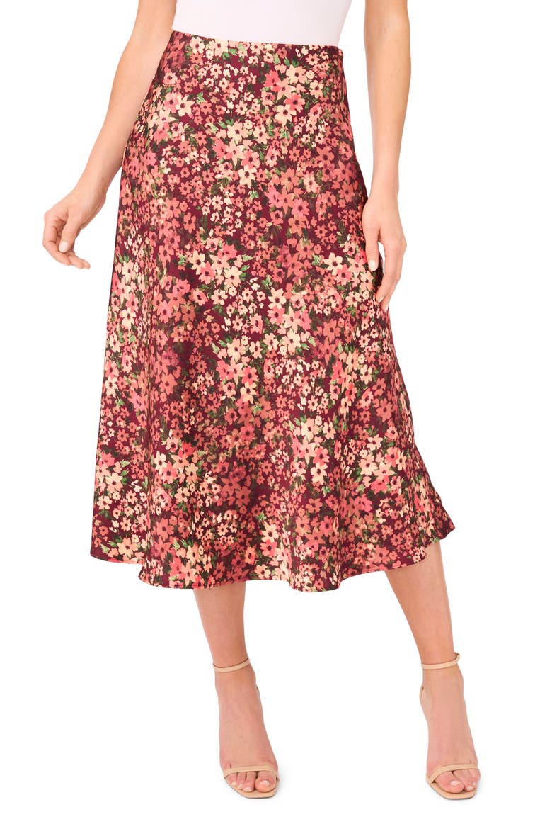 Bias Cut Satin Midi Skirt, Main, color, FRESH BERRY