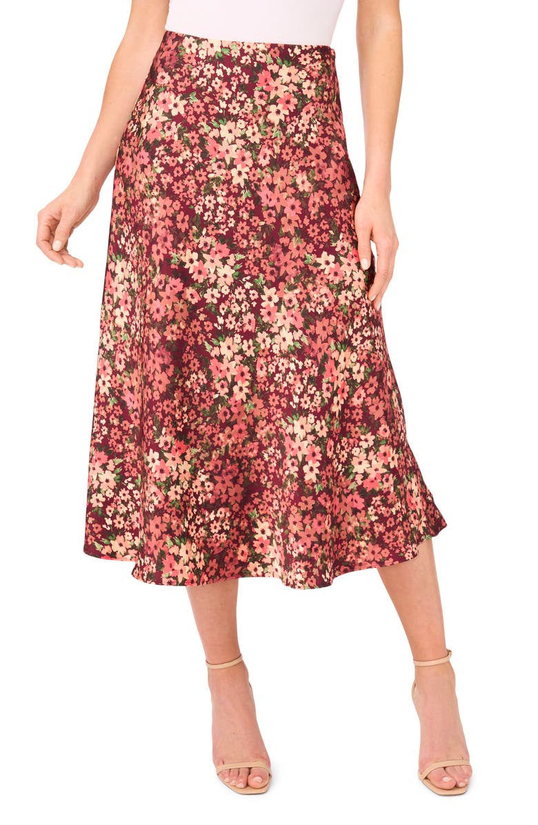 CeCe Bias Cut Satin Midi Skirt, Main, color, Fresh Berry