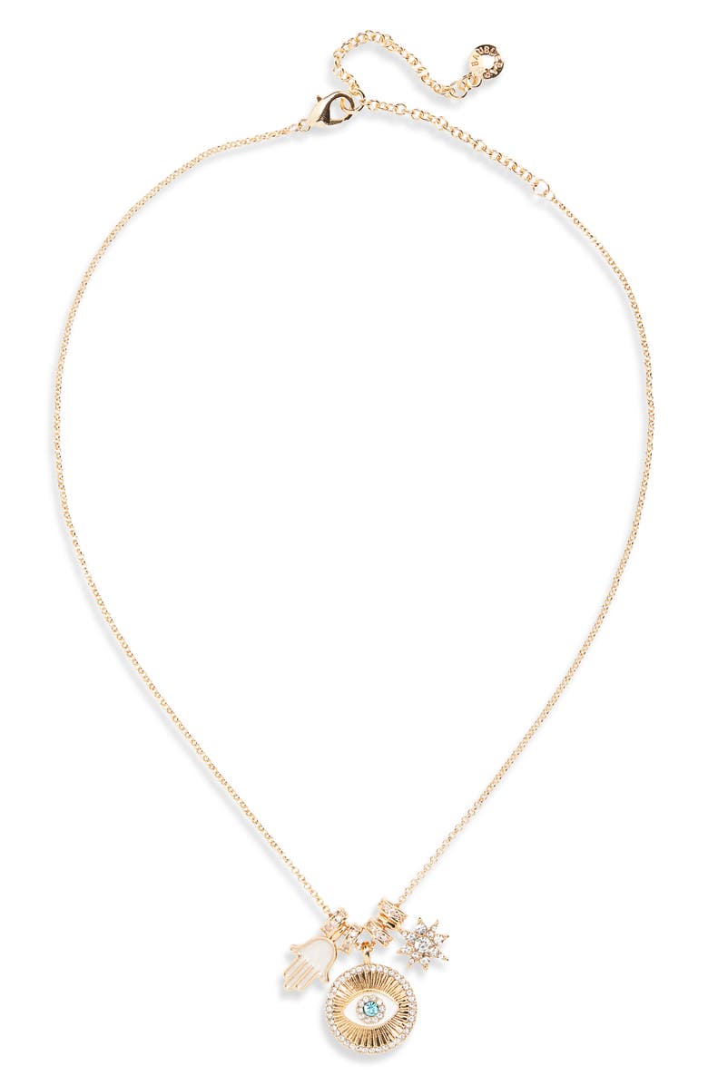 BaubleBar High Vibrations Evil Eye Charm Necklace, Alternate, color, Turquoise