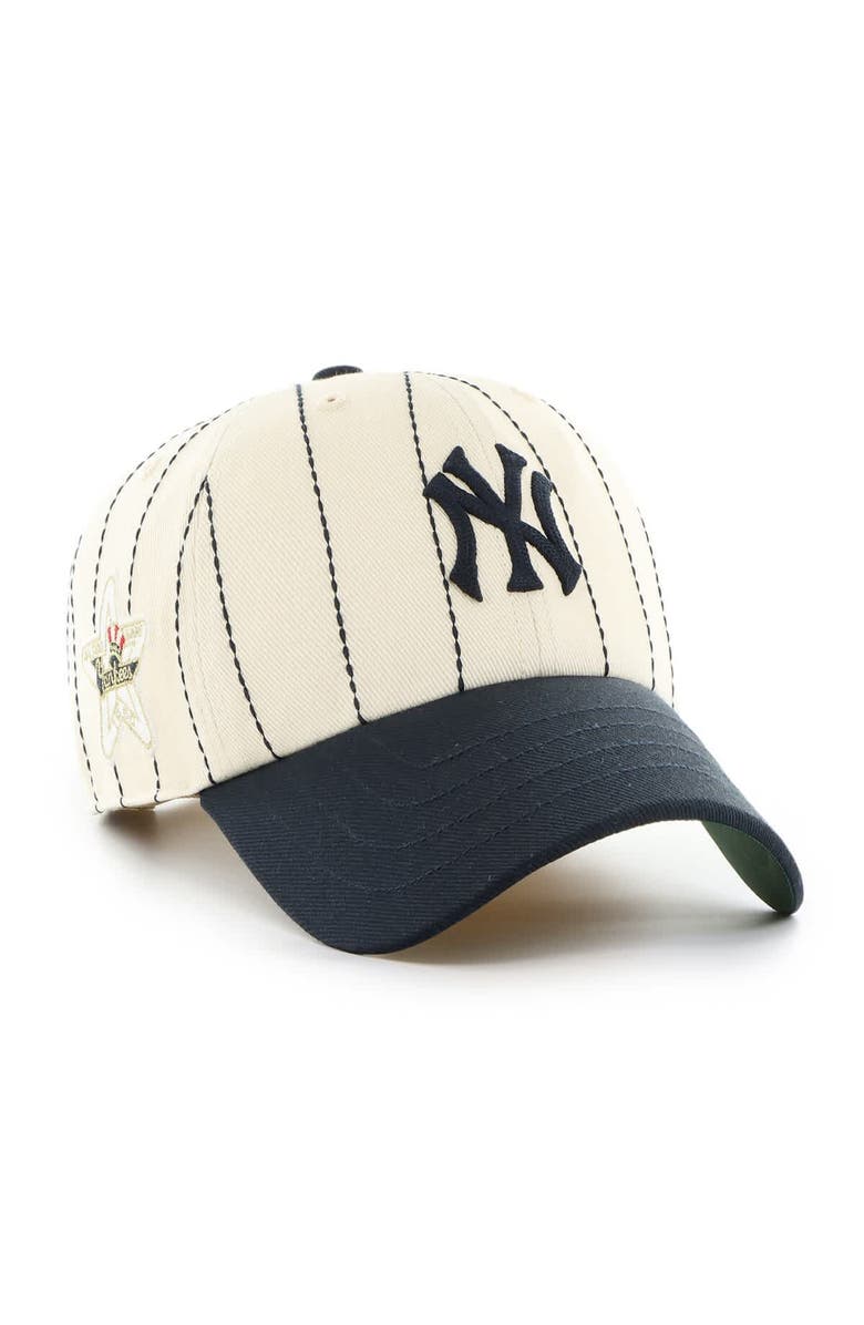 '47 Men's '47 x Rawlings Natural/Navy New York Yankees Pinstripe Clean Up Adjustable Hat, Main, color, Natural