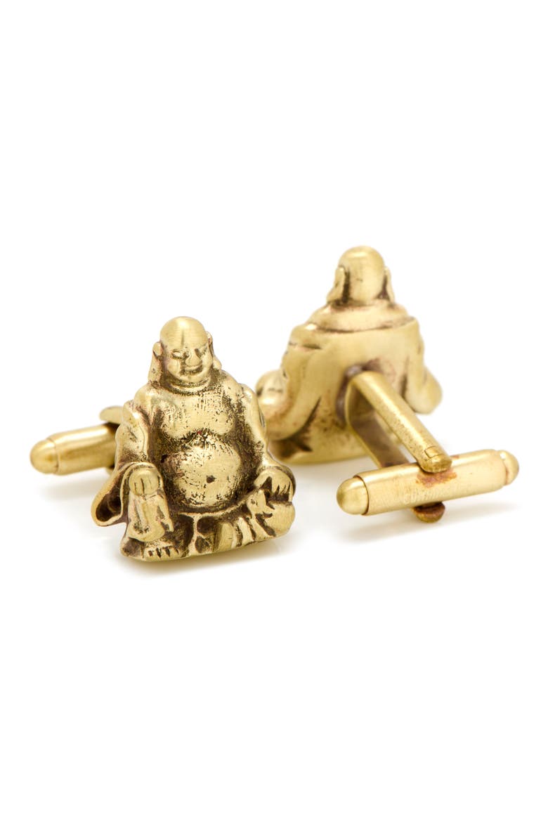 Smiling Buddha Cuff Links, Alternate, color, METALLIC GOLD