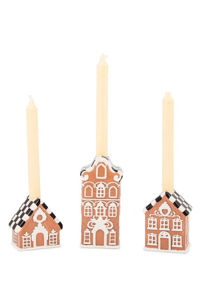MACKENZIE CHILDS Gingerbread Village Set of 3 Candleholders, Alternate, color, Brown
