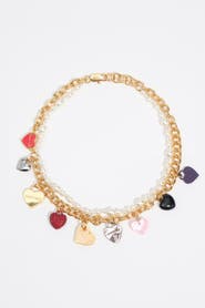 BIMBA Y LOLA Double Chain Pearl Hearts Logo Necklace