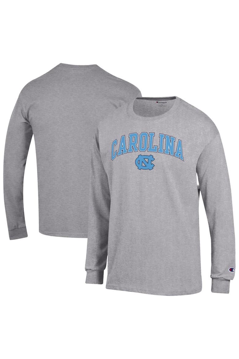 Men's Champion  Heather Gray North Carolina Tar Heels Arch Over Logo Long Sleeve T-Shirt, Main, color, Heather Gray