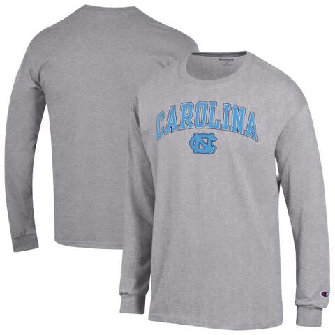 Men's Champion  Heather Gray North Carolina Tar Heels Arch Over Logo Long Sleeve T-Shirt