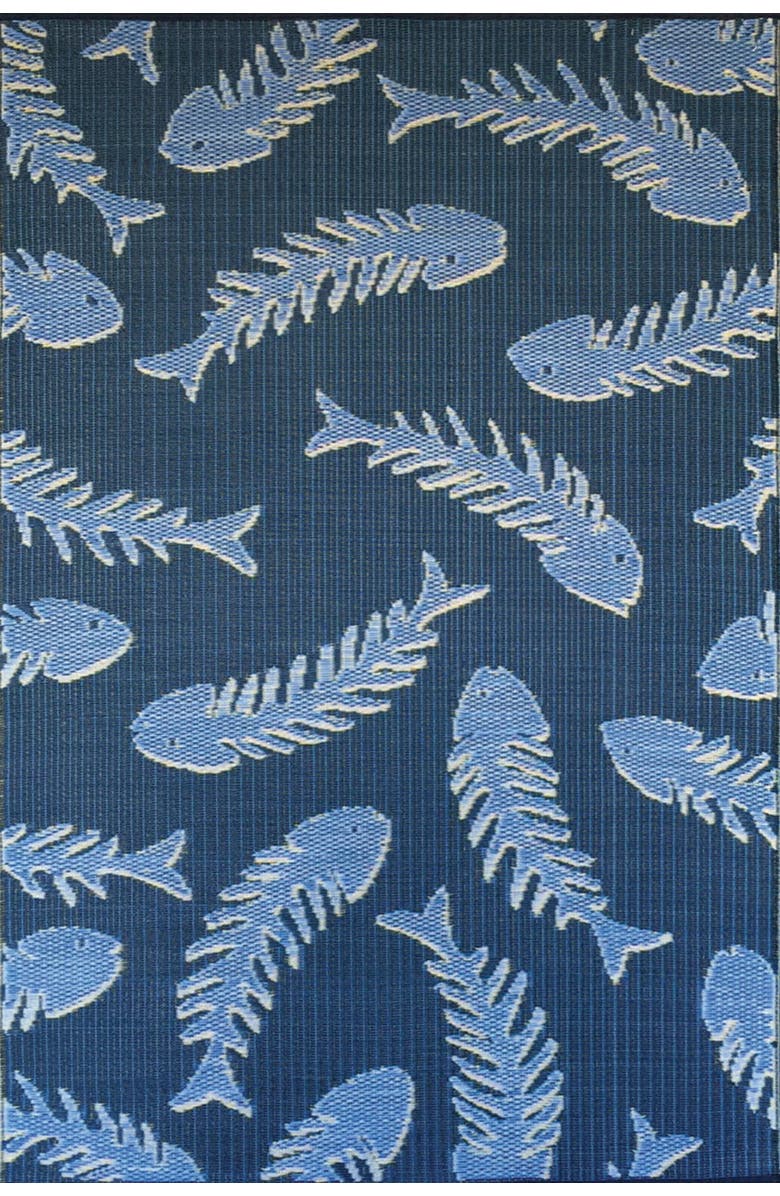 Mad Mats Fishbone Navy & Periwinkle Rug, Main, color, 6'X9'