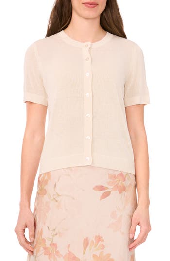 Halogen ® Short Sleeve Button-up Sweater In Neutral