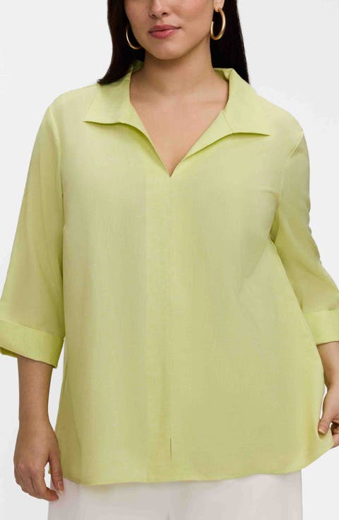 Agnes Three-Quarter Sleeve Linen Blend Top (Plus)