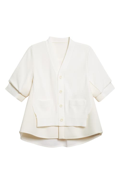 Sacai Suiting Mixed Media Cardigan In White