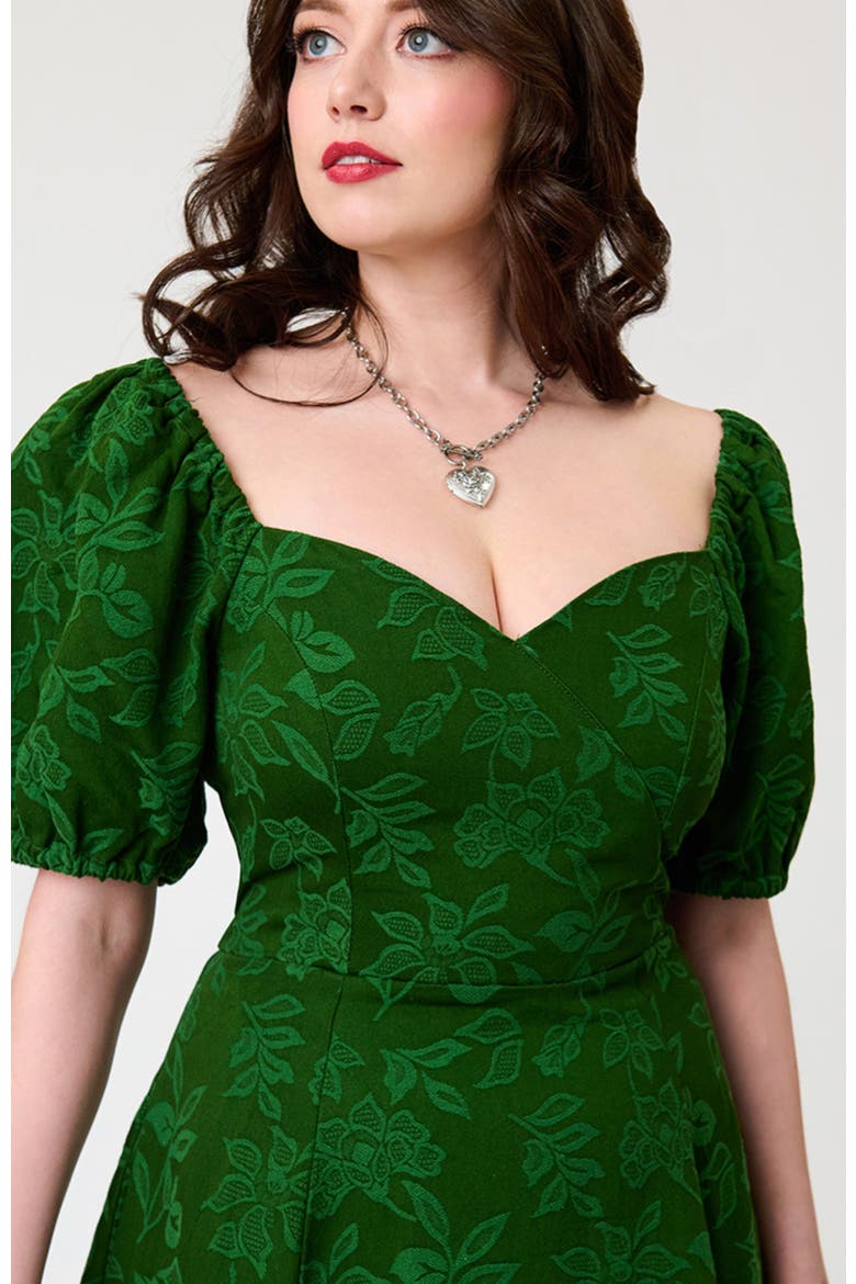 Jacquard Sweetheart Swing Dress, Alternate, color, Green Floral Print