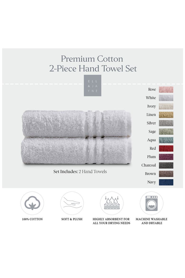 2-Pack Cotton Hand Towel Set, Alternate, color, WHITE