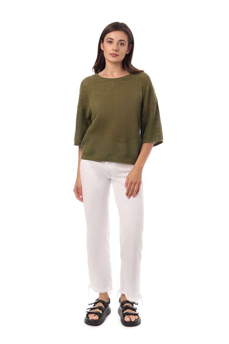 Mesh Elbow Sleeve Sweater, Alternate, color, Summer Olive