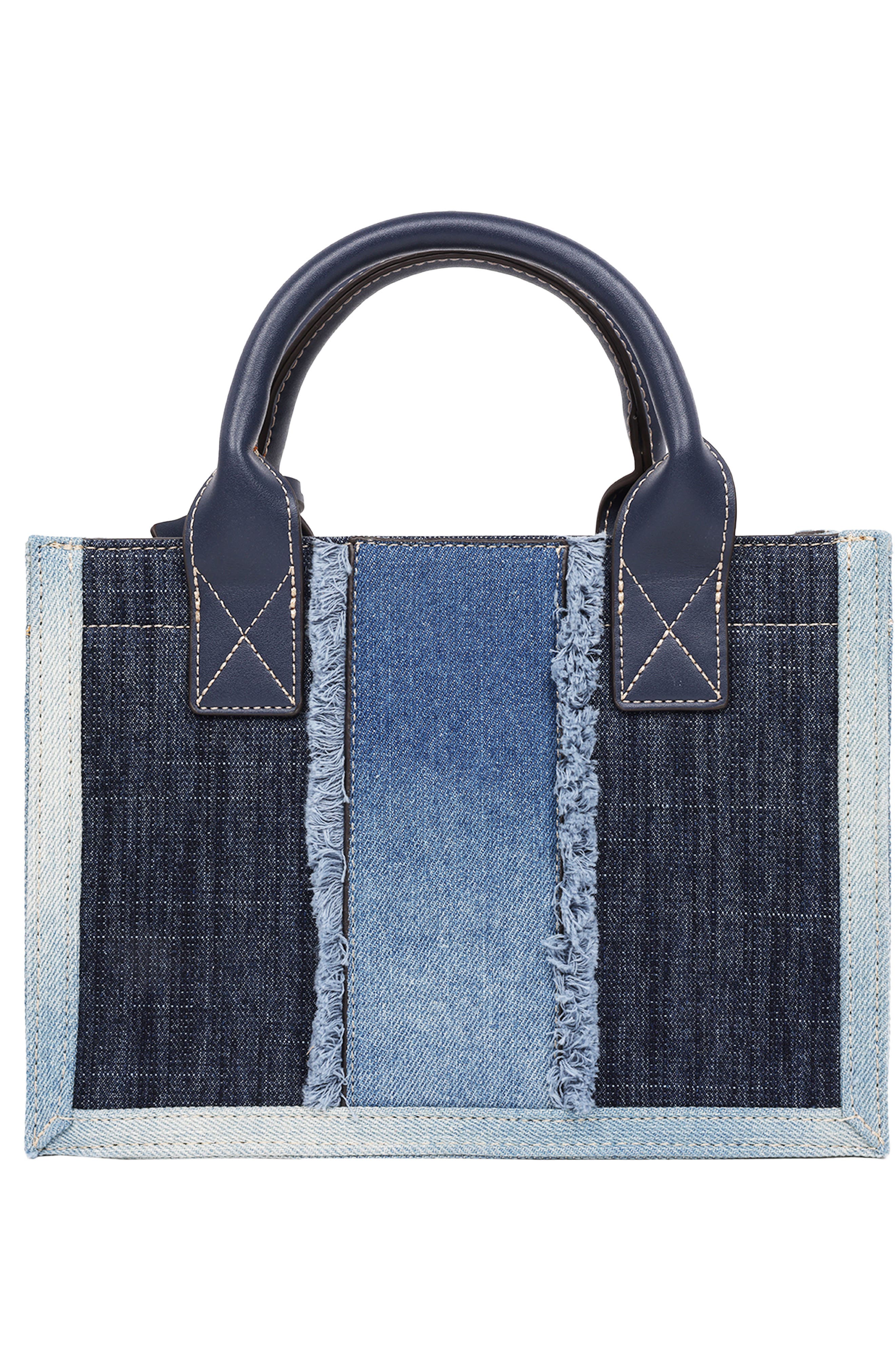 True Religion Frayed Denim Modern Tote Bag, Alternate, color, Denim/ Blue