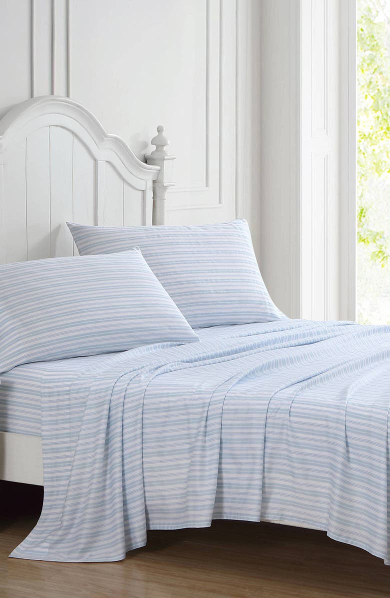 Laura Ashley Fern 4-Piece Blue T300 Cotton Queen Sheet Set, Alternate, color, Open Medium Blue