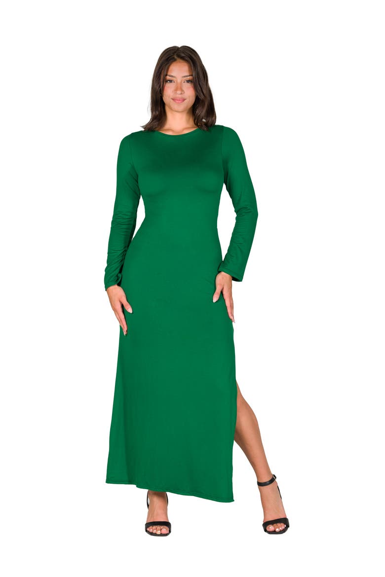 Long Sleeve Side Slit Fitted Black Maxi Dress, Main, color, Emerald